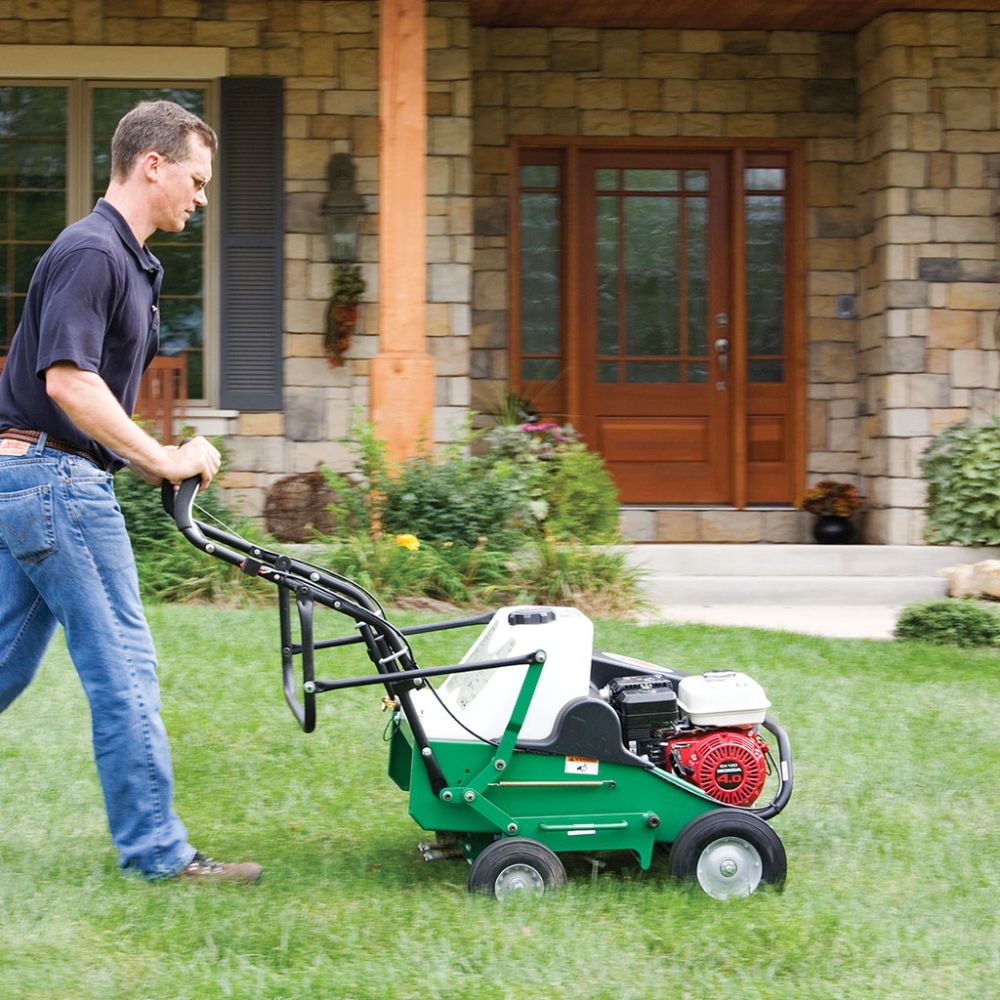 18" Push Spike Lawn Aerator | Manual Rolling Aerator With Fender & Long Handle