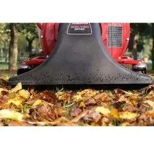 a close up of a leaf and litter vacuum clearing up leaves