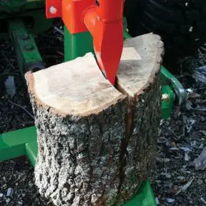 a wood splitter cutting through the centre of a log