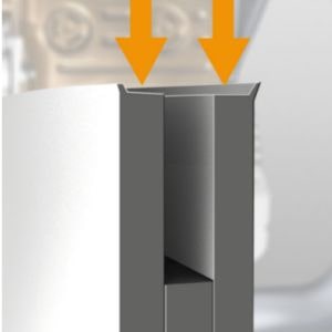 chainsaw bar rails, highlighted by orange arrows