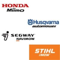 Honda Miimo, Husqvarna Automower, Segway Navimow and STIHL iMow brand logos against a white background