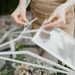 somebody putting a cold frame over plants to protect them