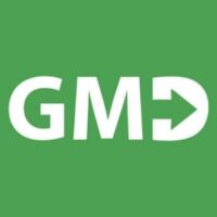 Garden Machinery Direct's brand logo, consisting of white GMD letters on a green background, with a horizontal arrow pointing through the letter D