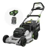 the EGO LM1903E-SP Cordless Lawnmower, battery and charger against a white background