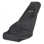 a black Hayter lawnmower cover against a white background