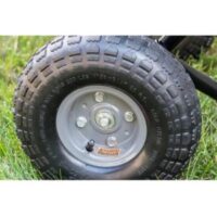 a close up of a spreader's large pneumatic tyre