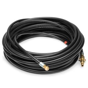 a coiled up Husqvarna Pipe Cleaning Hose against a white background