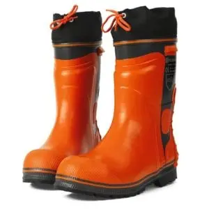 orange Husqvarna Functional 24 Rubber Chainsaw Boots (Class 2) against a white background