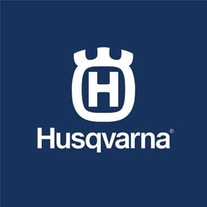 the Husqvarna logo, consisting of a white 'H' symbol and writing on a dark blue background