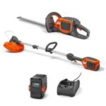 the Husqvarna 215iHD45 & 215iL Cordless Trimmer Set, including battery and charger, against a white background