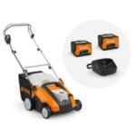 the STIHL RLA 240 Cordless Scarifier Promo Kit, including 2 batteries and a charger, all against a white background