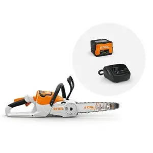 the STIHL MSA 60 C-B Cordless Chainsaw, plus a battery and charger, all against a white background