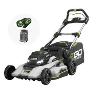 the EGO LM2135E-SP Cordless Lawnmower with battery and charger, all against a white background