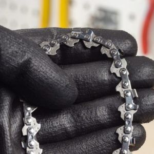 Close-up of a STIHL chainsaw chain designed for fast, precise professional cutting performance.